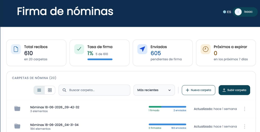 Plataforma Rafik: panel de firma de recibos de nÃ³mina